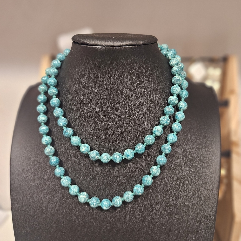 Vintage Turquoise Sea Sediment Jasper Glass Beaded Necklace 70s Boho Jewelry